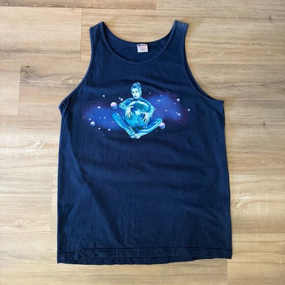 Vintage Cindy Lauper 1999 Summer Tour Tank Top Navy Blue Size Large Classic - Picture 1 of 5
